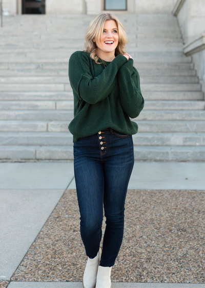 Long sleeve hunter green knit pullover