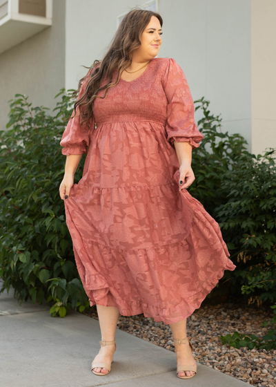 3/4 sleeve plus size dusty rose dress