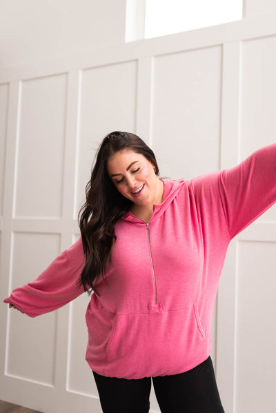 Long sleeve plus size hot pink half zip pullover