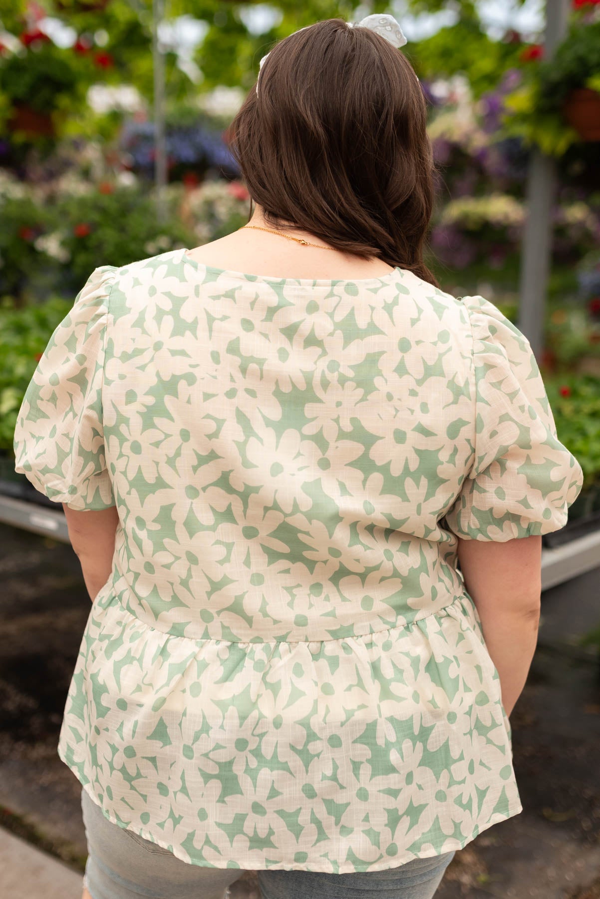 Plus size green floral blouse