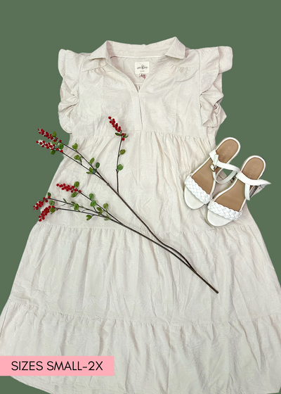 Natural flutter sleeve dress