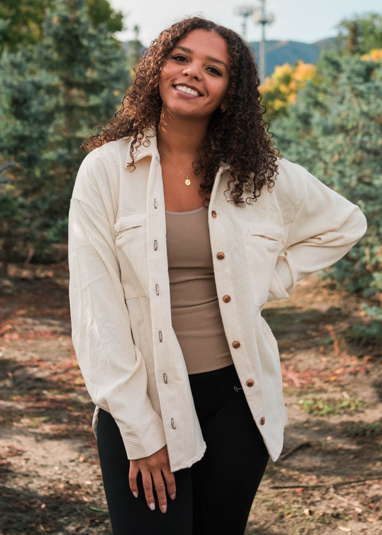 Button up oatmeal corduroy shacket