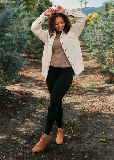 Long sleeve oatmeal corduroy shacket
