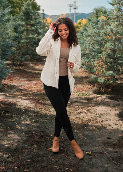Oatmeal corduroy shacket
