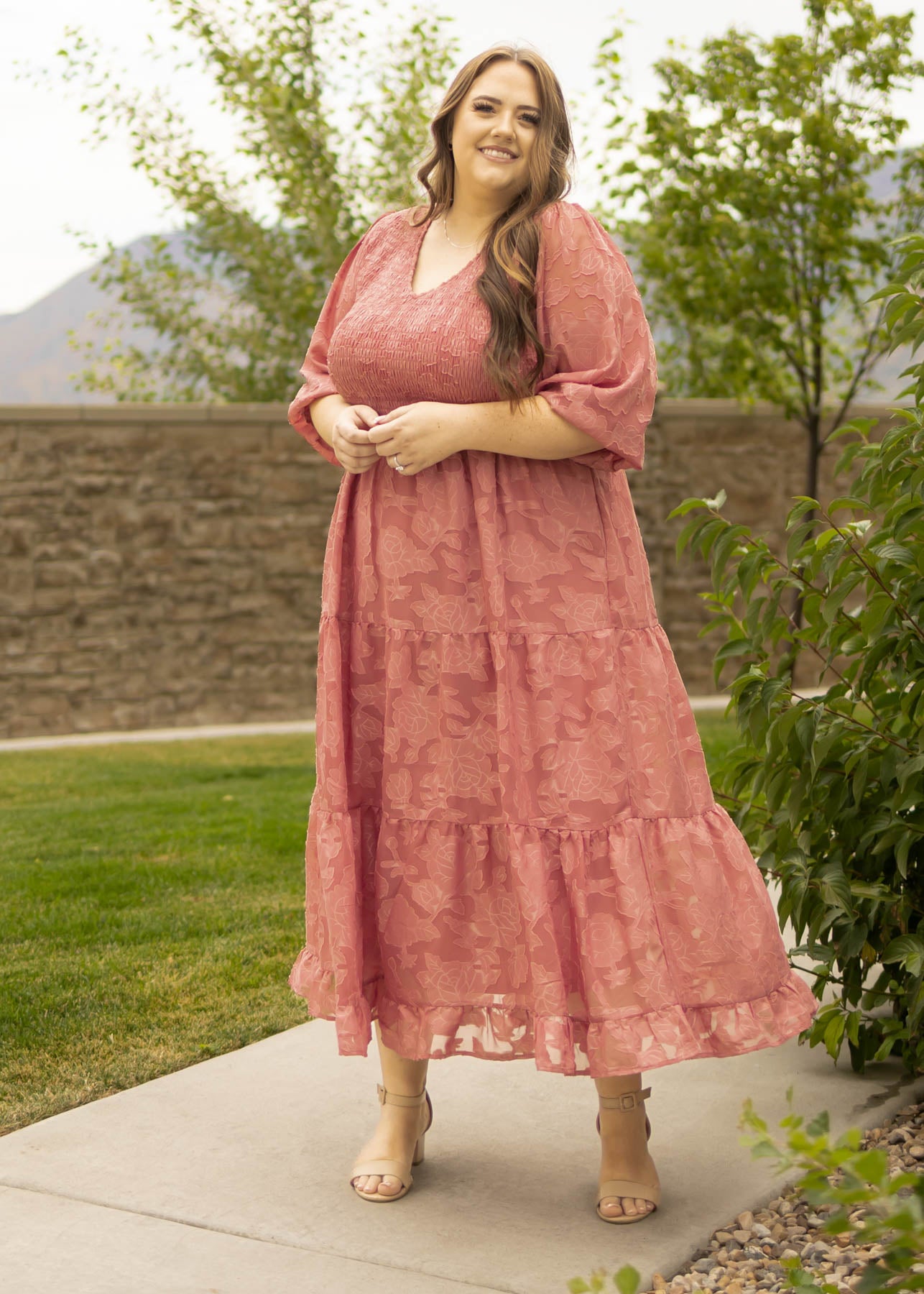 Plus size long dusty rose dress