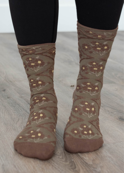 Front view of olive flower socks