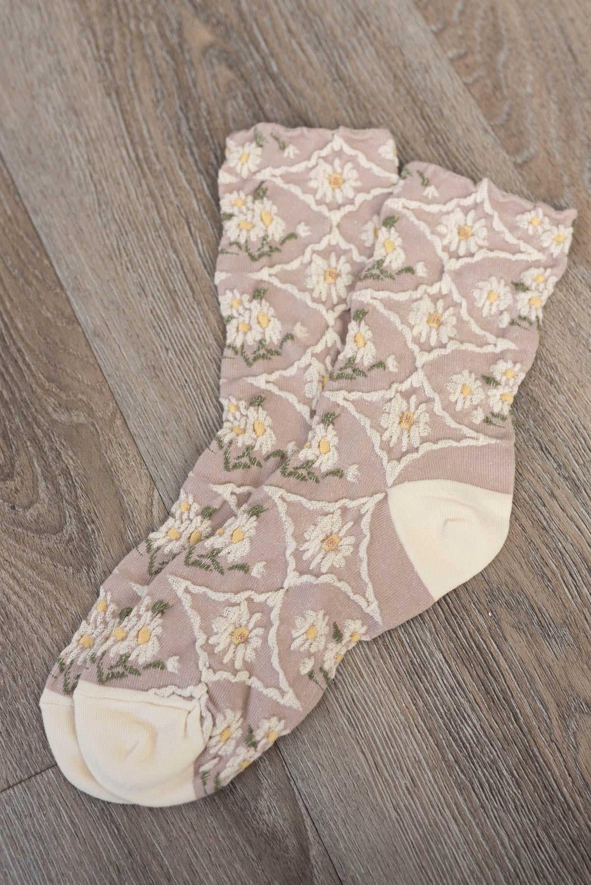 Taupe flower socks