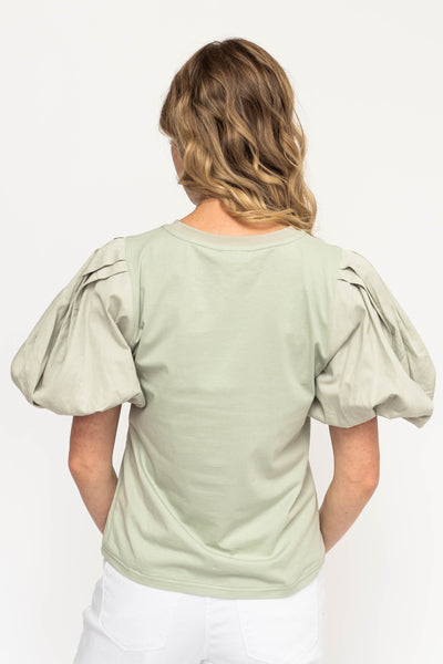 Back view of a light sage top