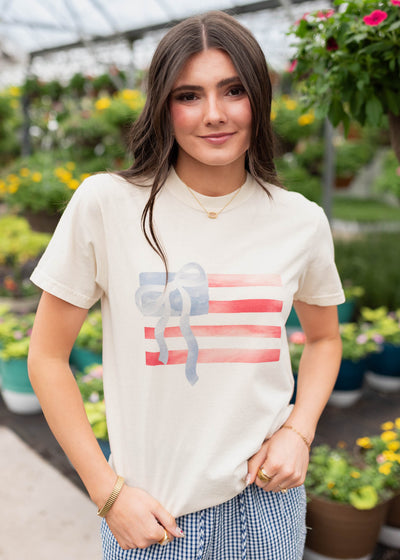 Maggie Ivory American Flag Bow T-shirt