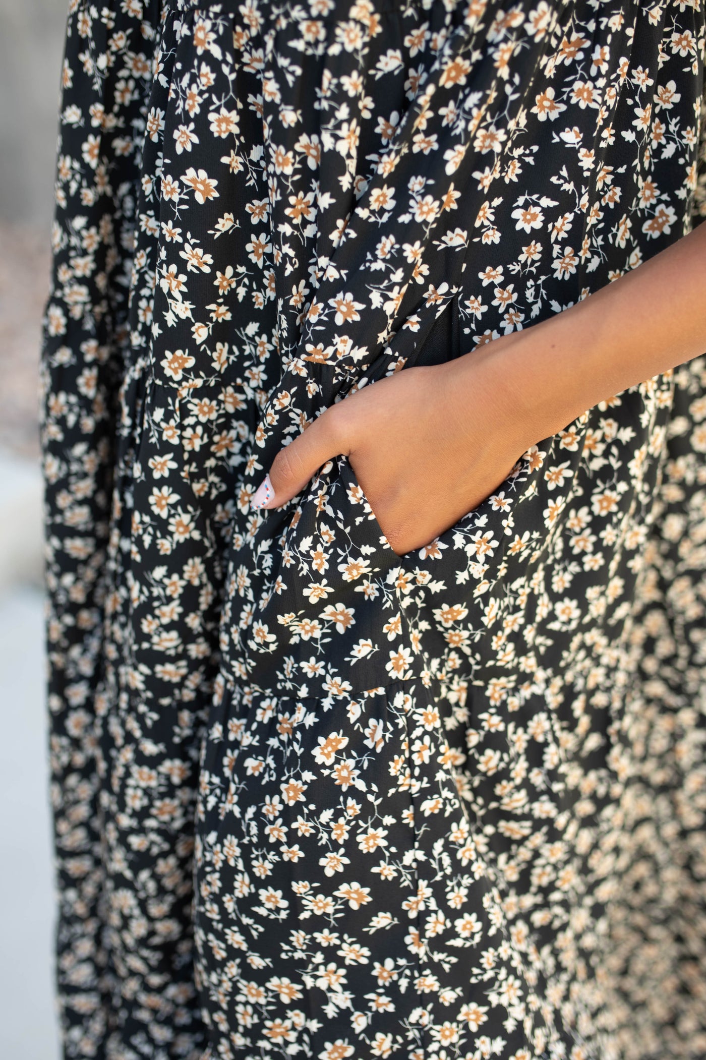 Black floral dress with pockets