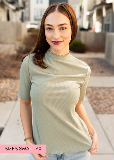 Short sleeve sage textured knit top