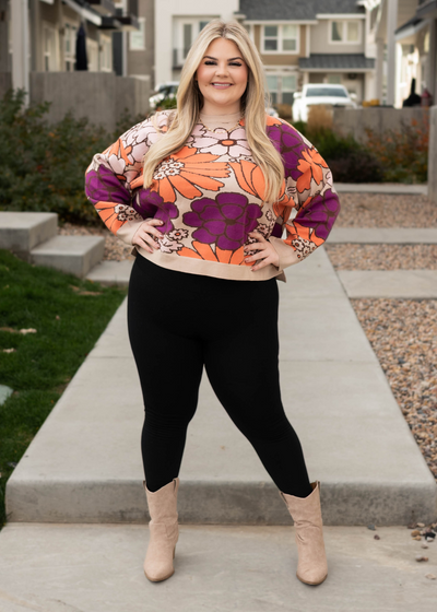 Plus size taupe floral sweater
