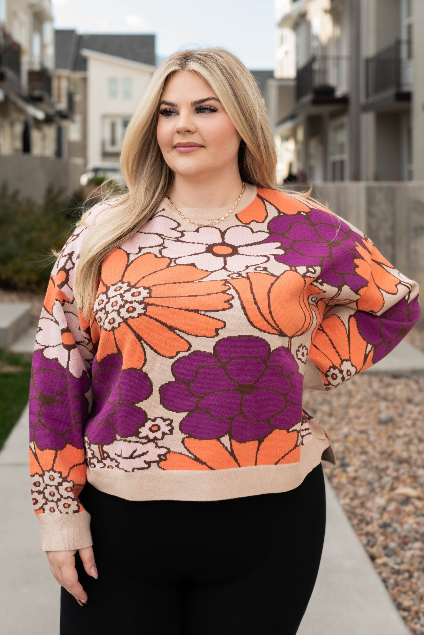 Maleah Taupe Floral Sweater