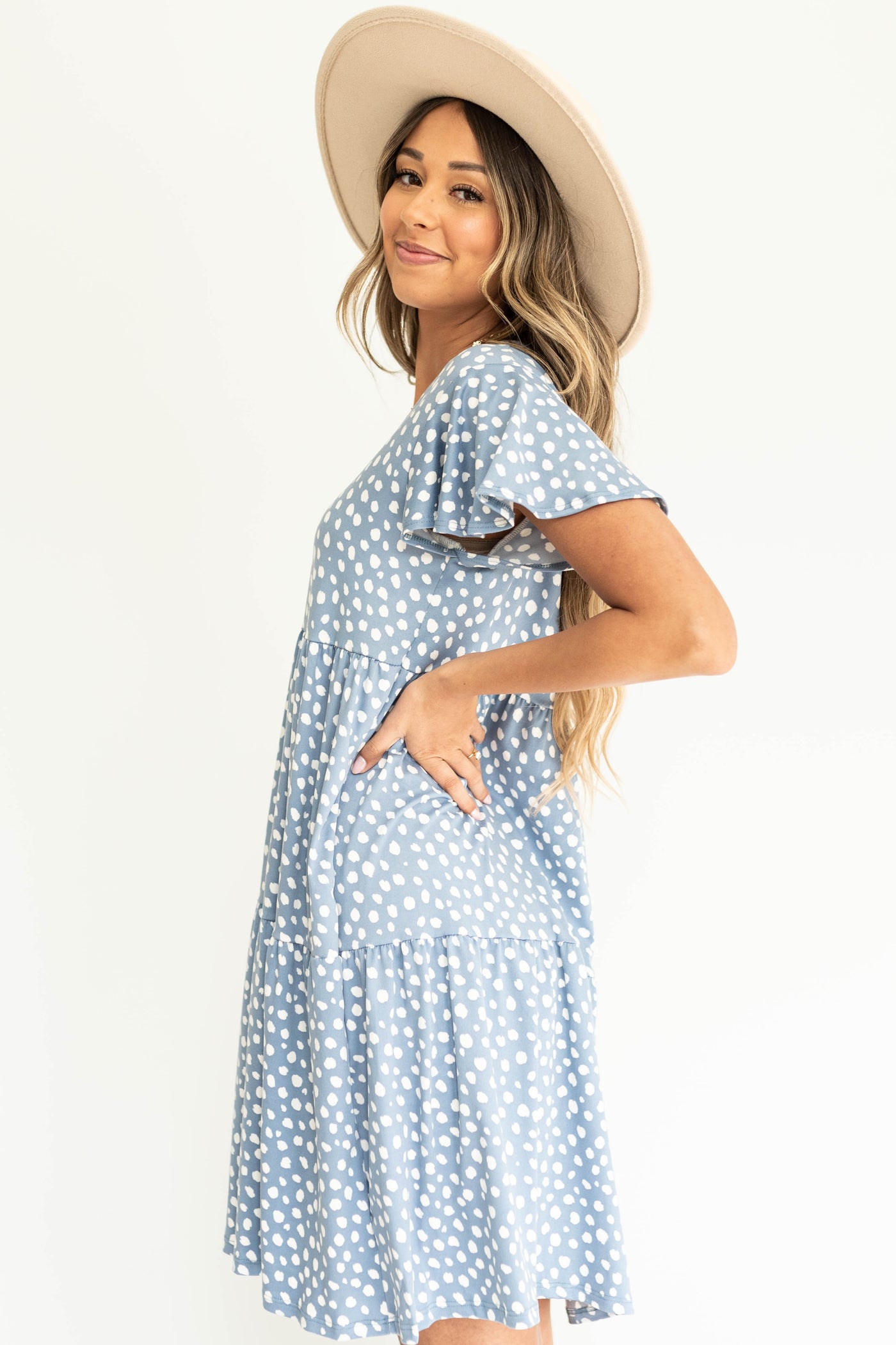 Blue knee length dress