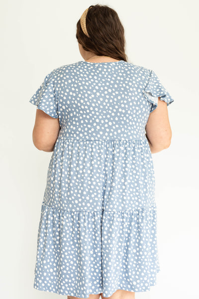 Plus size knee length blue dress