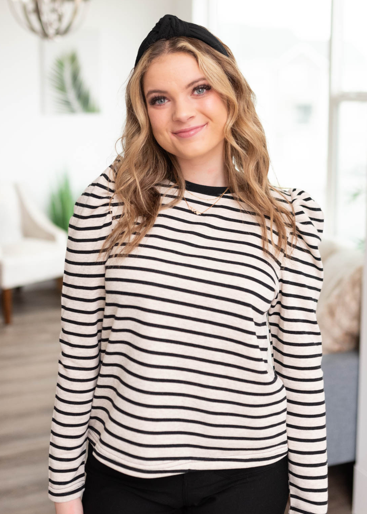 Black striped long sleeve top