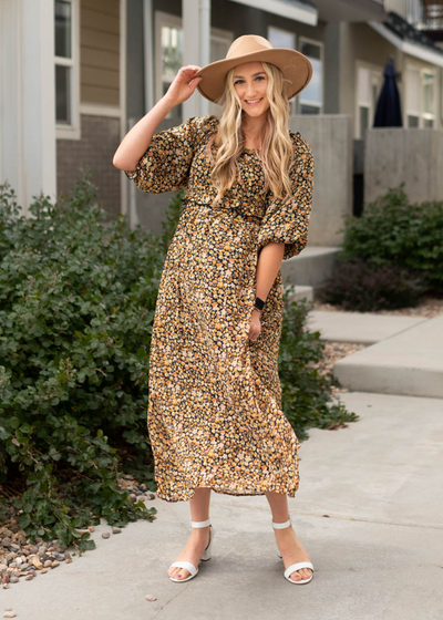 Black floral tiered dress