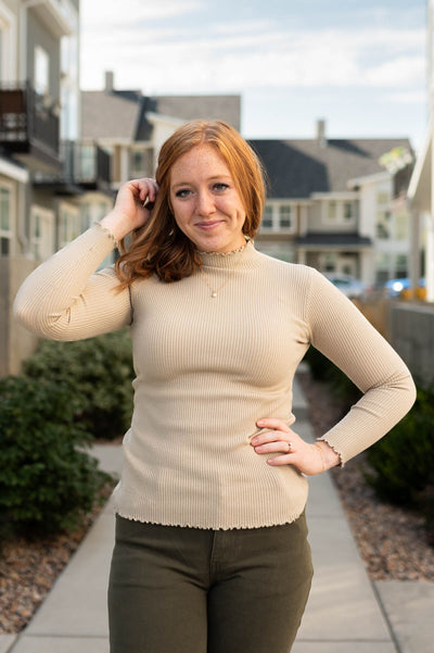 Fitted long sleeve latte sweater
