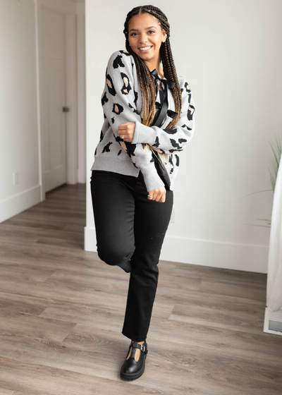 Long sleeve grey leopard cardigan