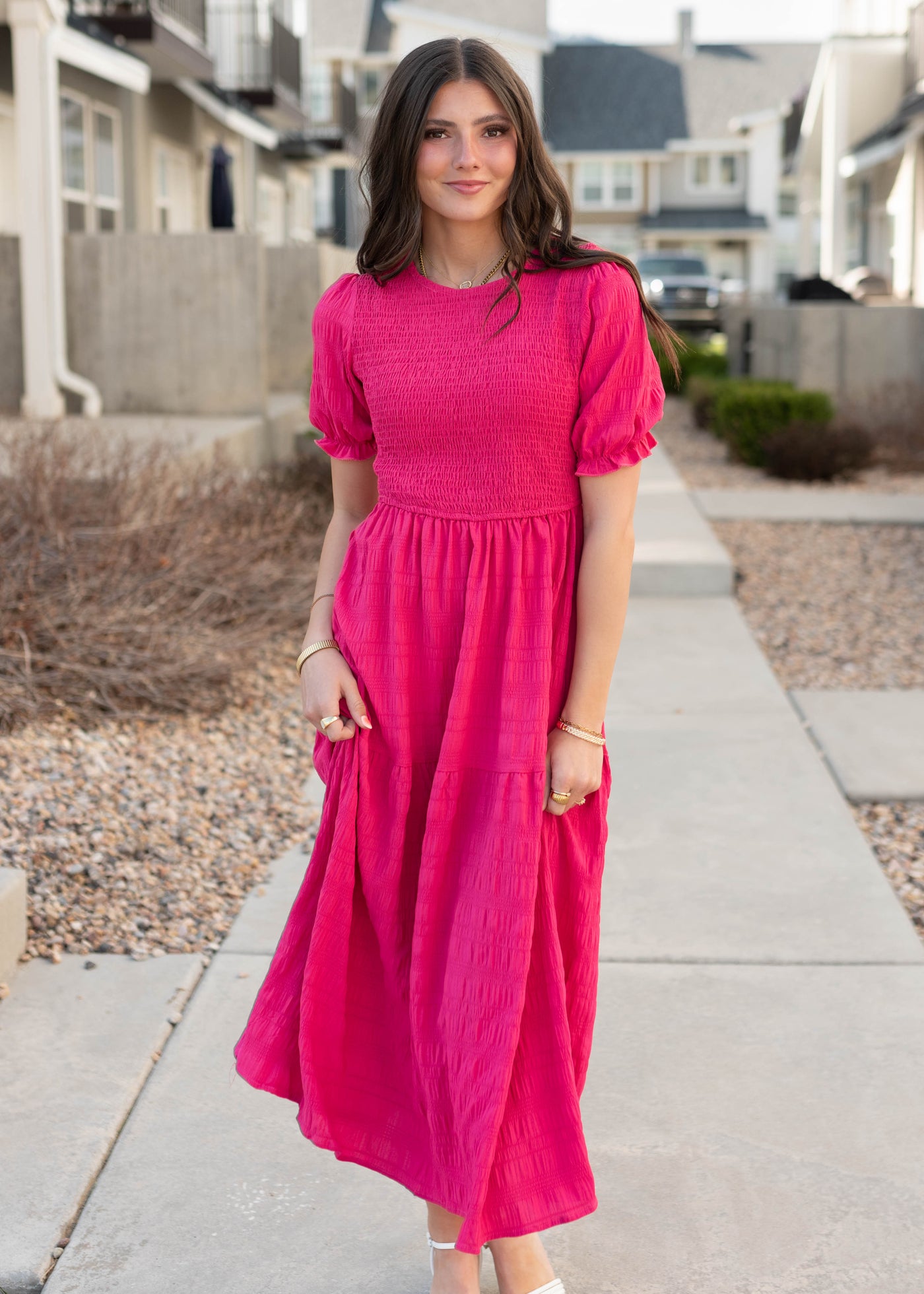 Hot pink tiered dress