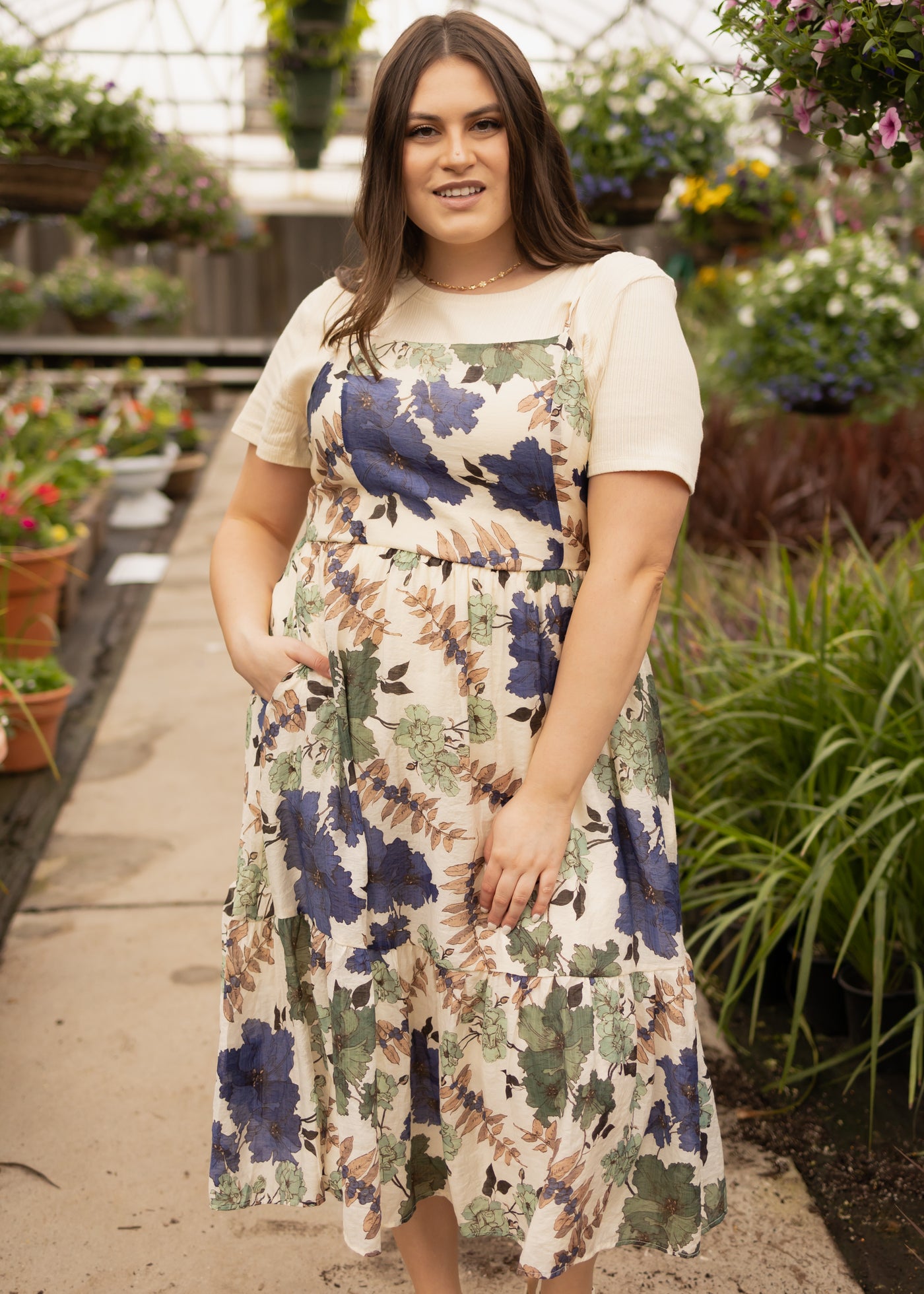 Thin straps on a cream floral dress
