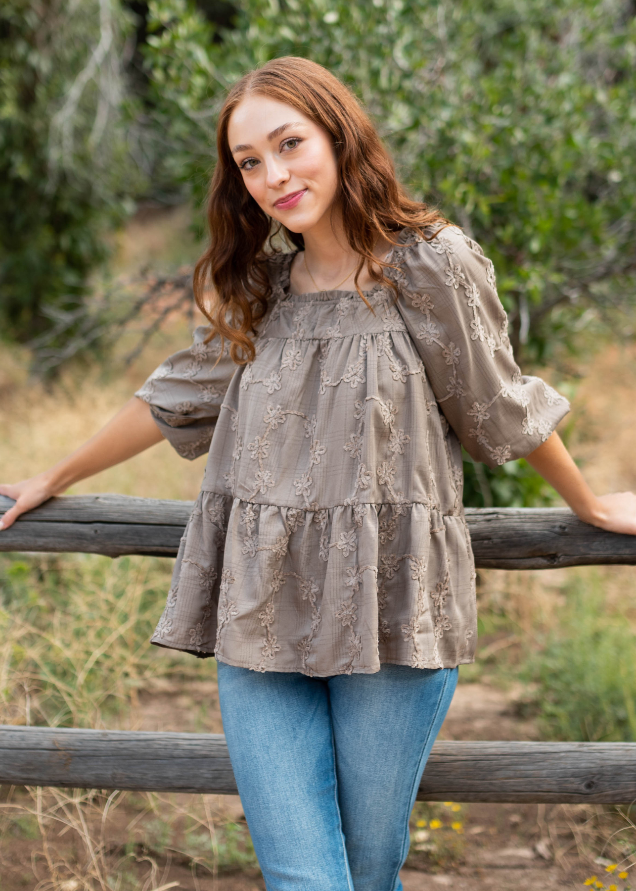 Taupe top with ruffles