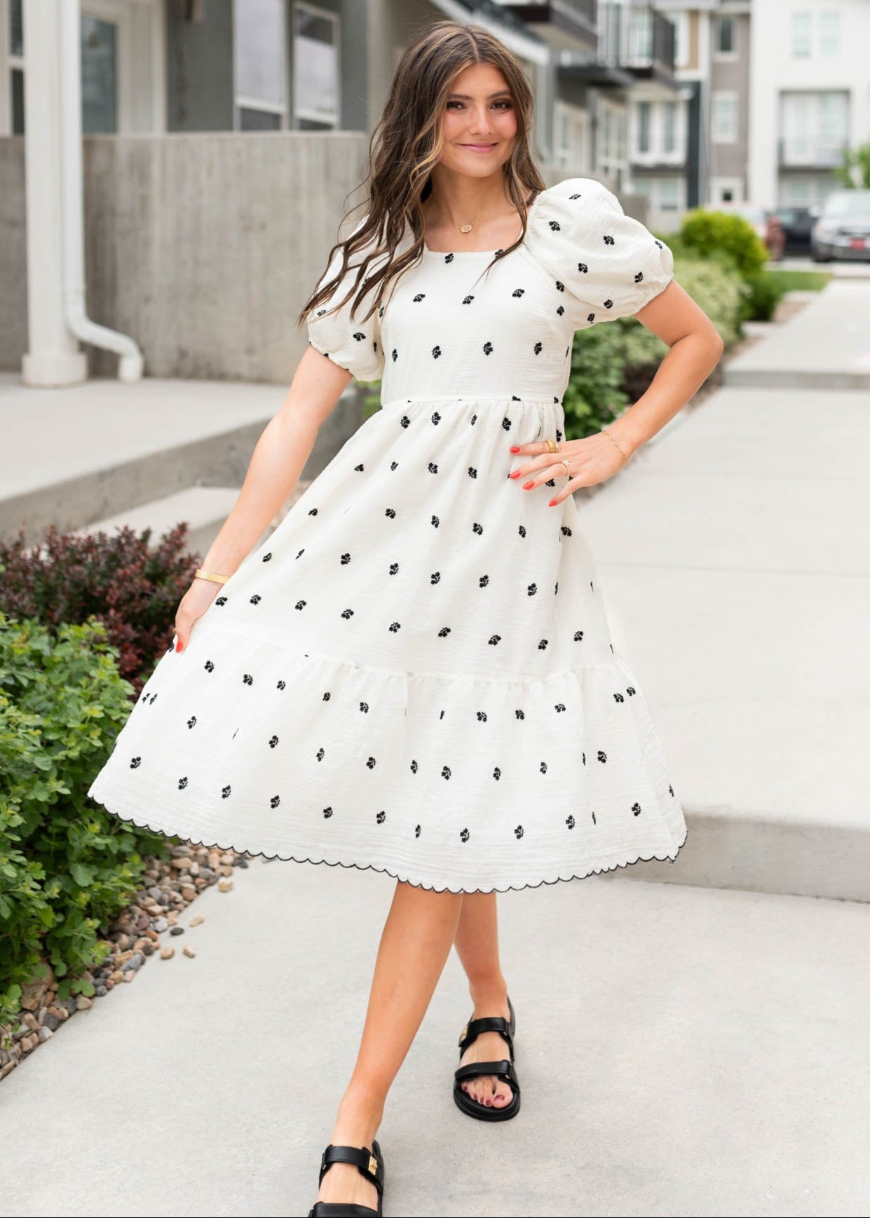 Marissa Ivory Embroidered Floral Dress