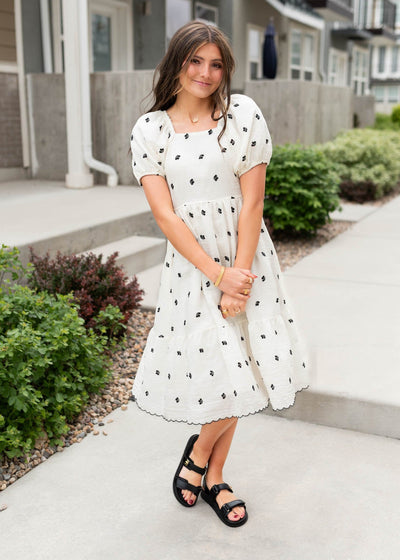 Marissa Ivory Embroidered Floral Dress