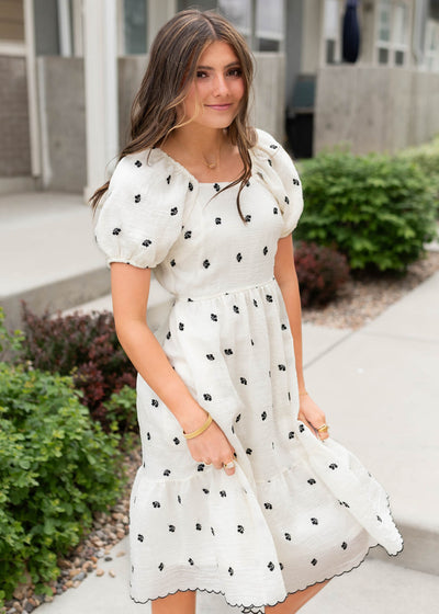 Marissa Ivory Embroidered Floral Dress