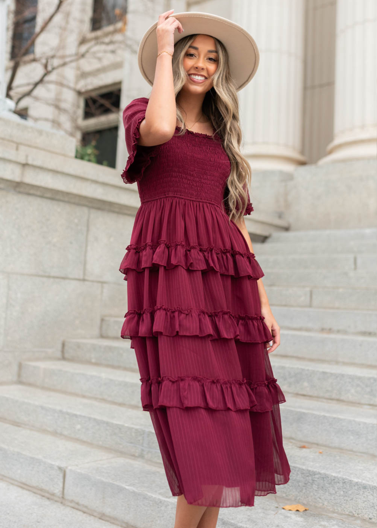 Burgundy tiered dress