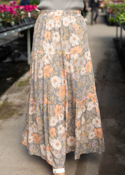 Grey floral skirt with peach flowers