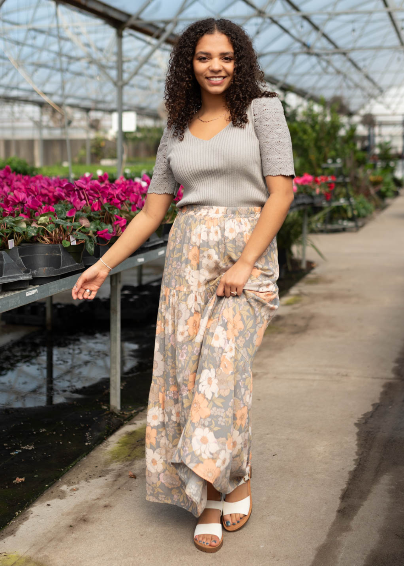 Grey floral skirt