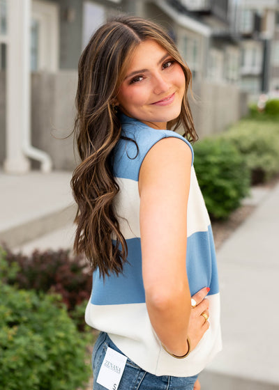 Marlee Blue Striped Sweater Vest