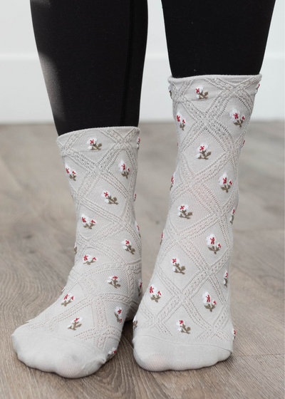 Grey flower socks