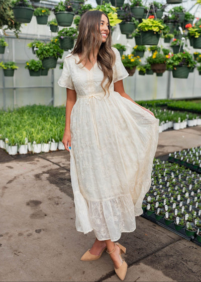 Mayla Cream Embroidered Floral Dress