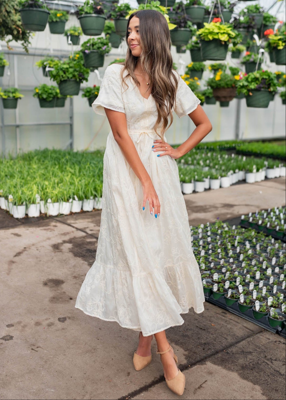 Mayla Cream Embroidered Floral Dress