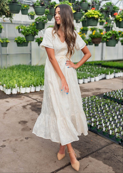 Mayla Cream Embroidered Floral Dress