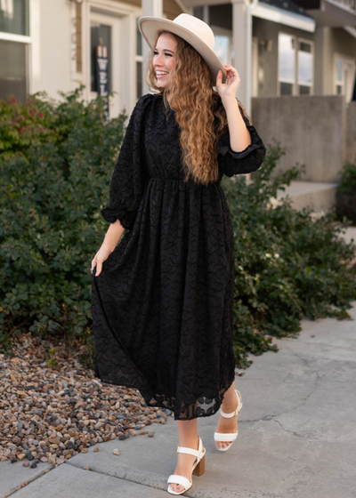 Long sleeve black floral dress
