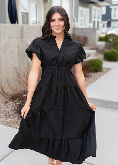 Black puff sleeve dress with sort sleeves