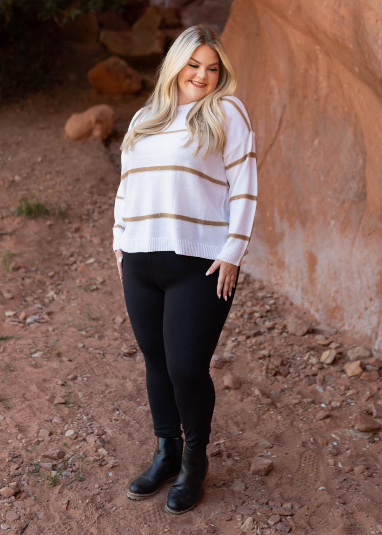 Plus size white sweater with long sleeves