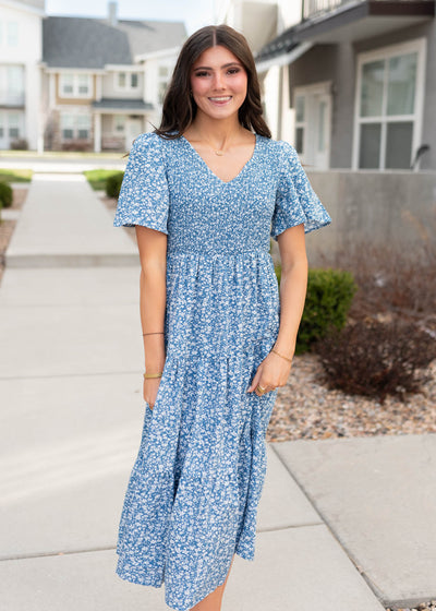 Blue smocked floral dress 
