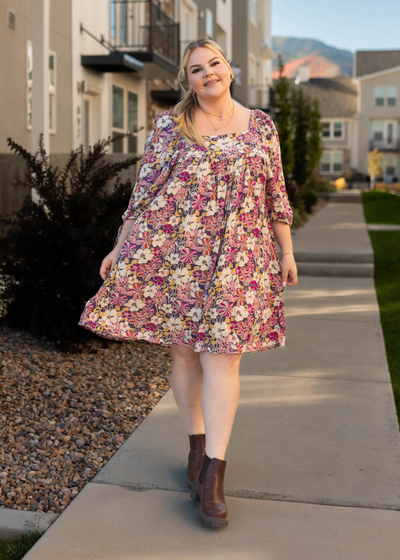 Plus size violet floral dress