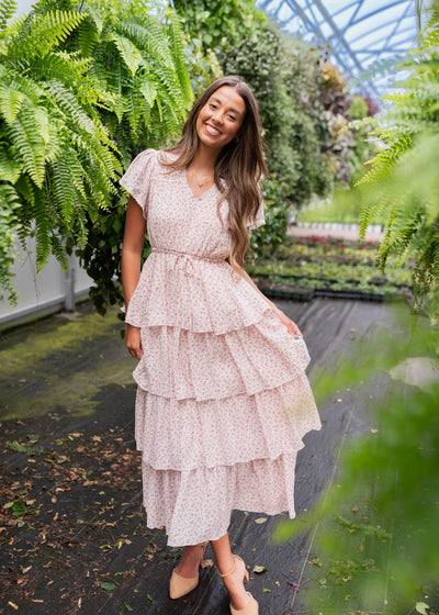 Short sleeve tiered ruffle dress
