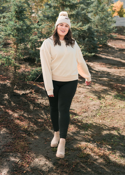 Long sleeve plus size cream fleece sweatshirt