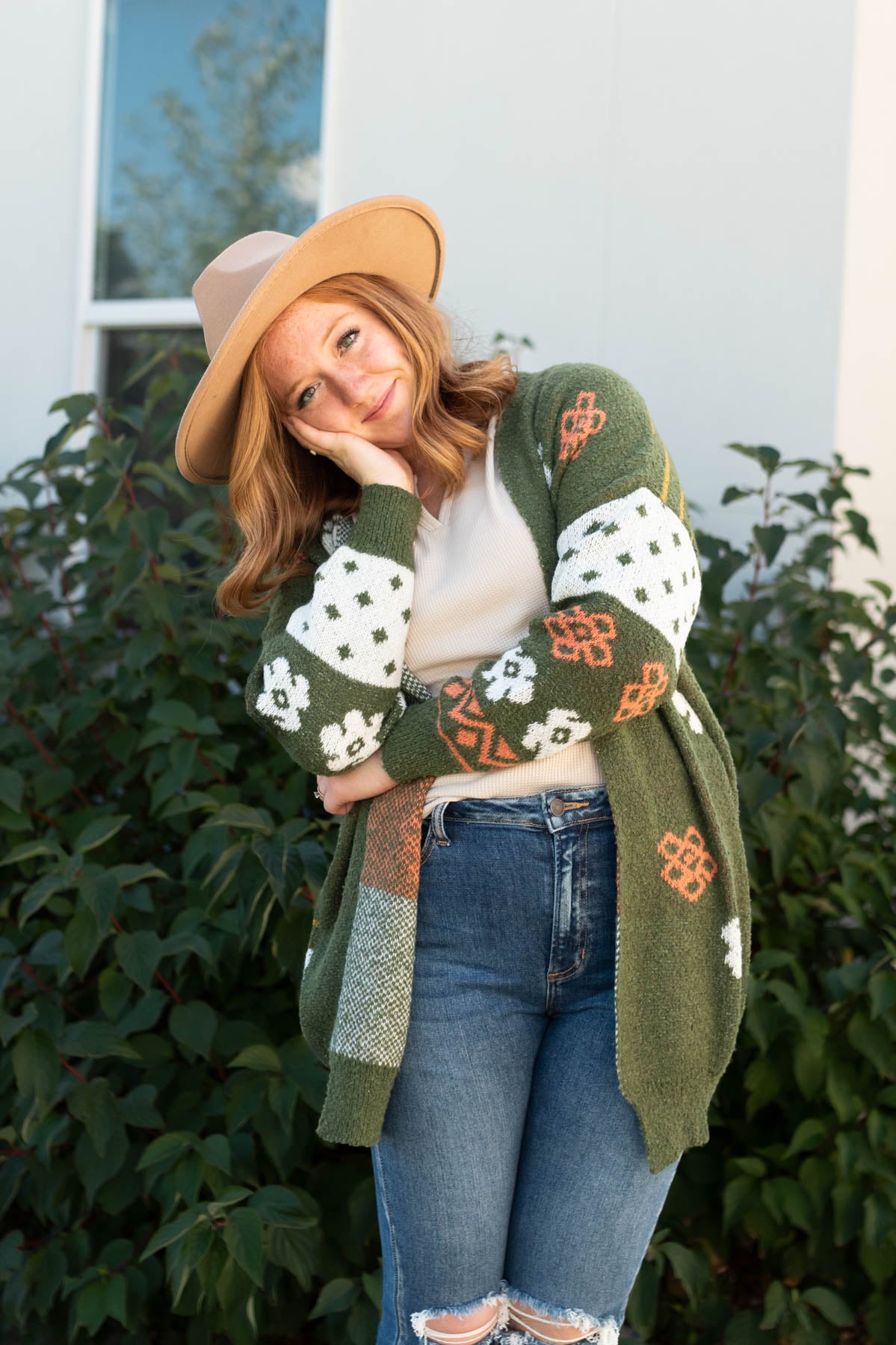 Olive Cardigan with stripes on sleeves