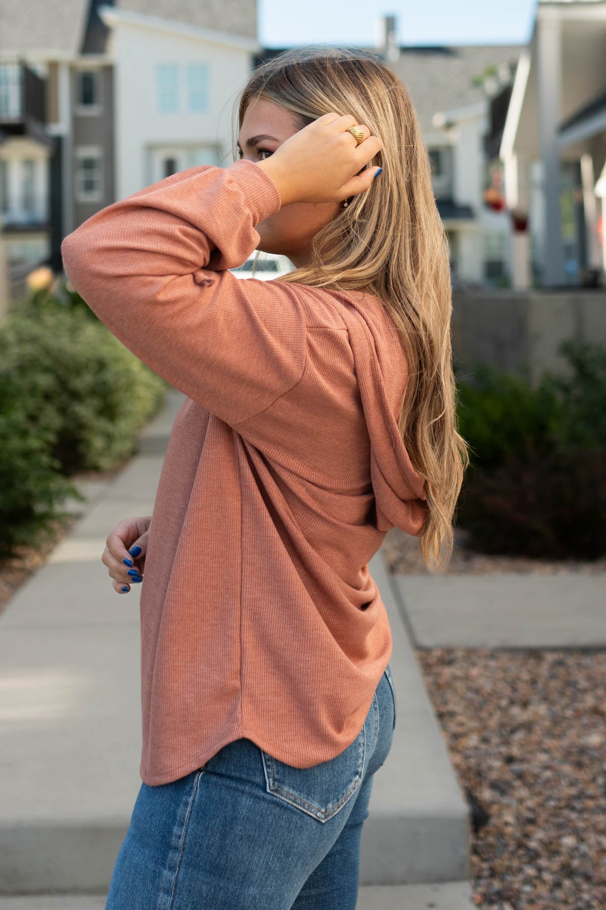 Side view of a brick hoodie