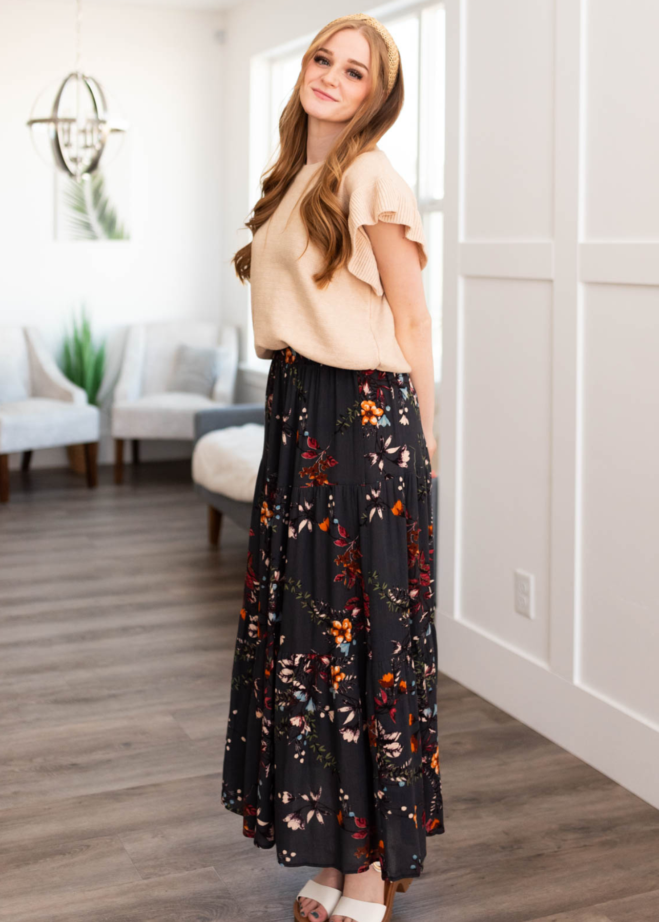 Dark teal floral skirt