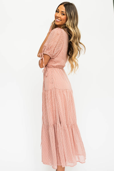 Blush wrap dress with short sleeves