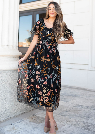 Black embroidered dress