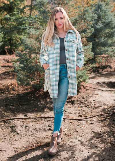 Green plaid coat with buttons